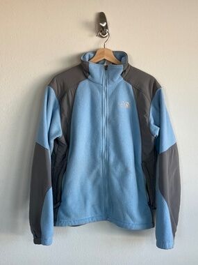 North Face Light Blue & Grey Women's Fleece Jacket  Size Large